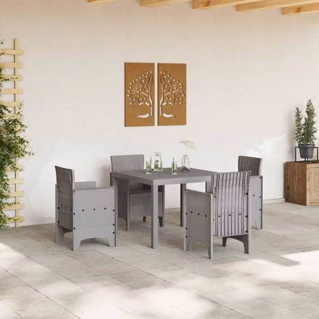 Berkfield Home Square Garden Table in Light Grey Poly Rattan W/D/H: 100 x 100 x 73 cm