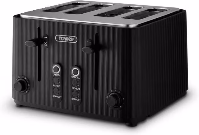 Tower ECOFORM 1630W 4 Slice Toaster in Black