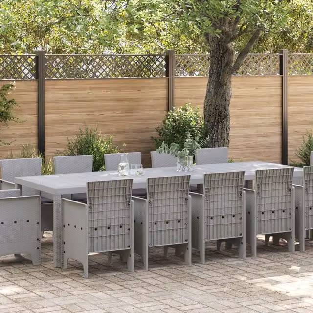 Berkfield Home 13 Piece Modern Garden Dining Set with Light Grey Poly Rattan and Cushions