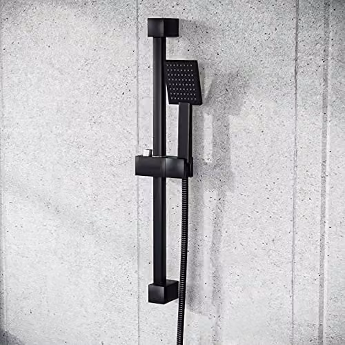 Nes Home Matte Black Square Shower Handset and Hose with Adjustable Slider Riser Rail Bracket
