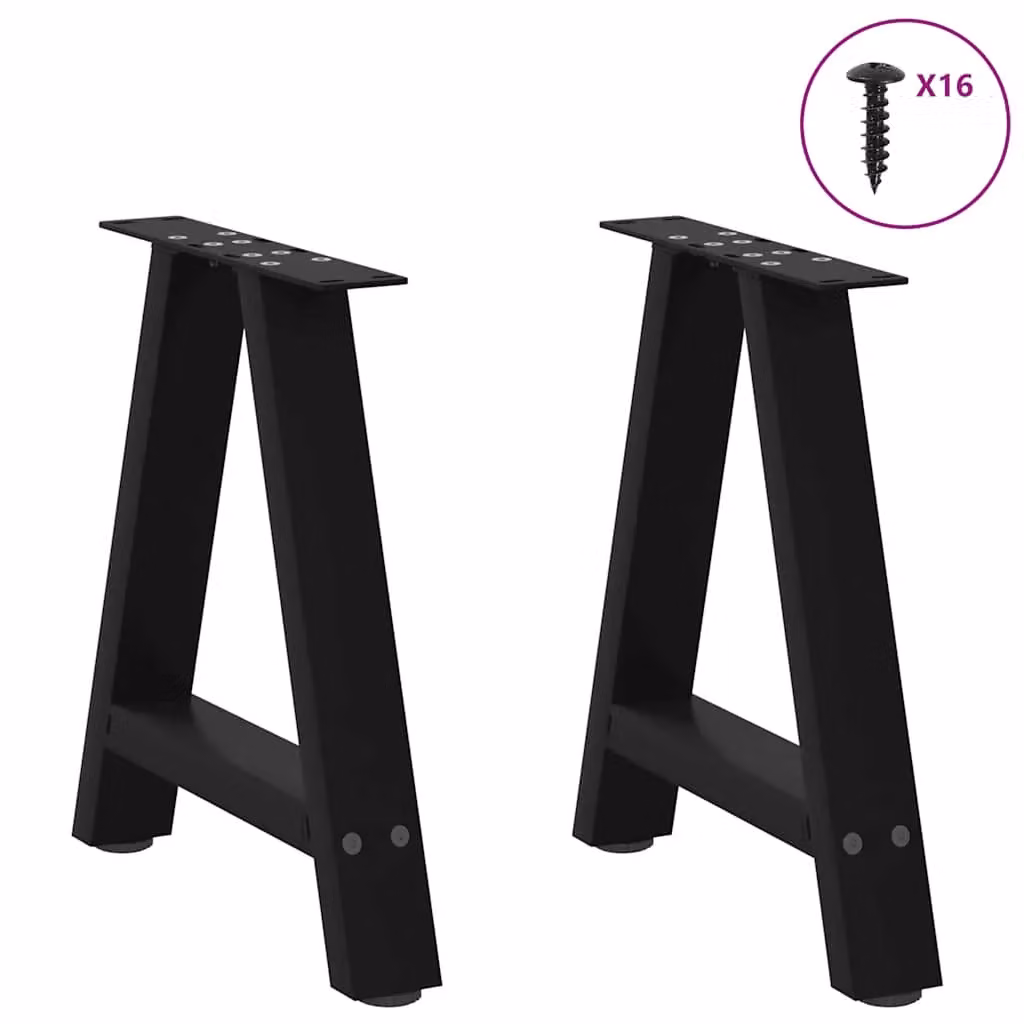 Berkfield Home A-Shaped Coffee Table Legs, 2 Pieces, Black Steel, H 38 cm, W 42.5 cm, D 42.5 cm – 2