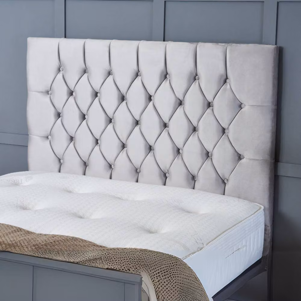 BSSPOKE Mulberry Ottoman Divan Bed in Silver Plush Velvet with 54 inch Headboard, Super King, W/D/H: 200 x 162.56 cm – 2