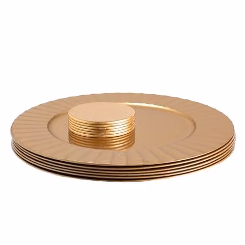 Argon Tableware 12pc Gold Flute Round Charger Plate Set with Coasters, Diameter: 33 cm – 1