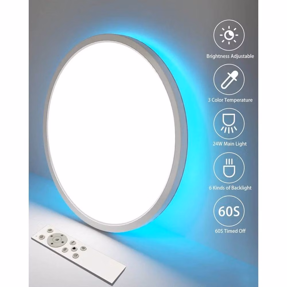 FLAVORA Round LED Ceiling Light and Downlight in White with Remote Control, Dimmable RGB, and Timer Function – 2