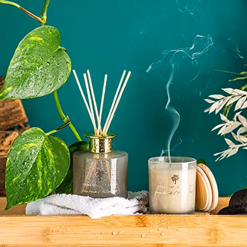 Nicola Spring Pomelo & Passion Fruit Scented Candle and Reed Diffuser Set in Grey, 130g Soy Wax Candle and 200ml Diffuser – 2