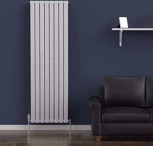 Lux Heat Flat Coloured Vertical Steel Radiator in Metallic Silver, H: 180 cm, W: 56 cm