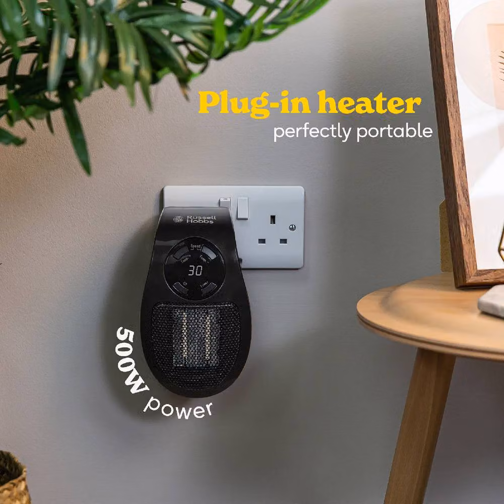 Russell Hobbs RHPH2001 Black Ceramic Fan Heater, 500W Wall Mounted with Timer and Light – 4