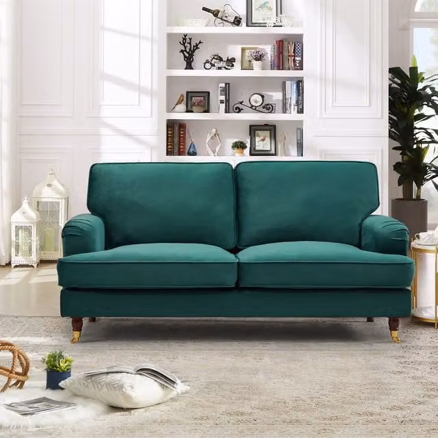 Artemis Home Woodbury 2 Seat Velvet Fabric Sofa in Green, Width: 158 cm