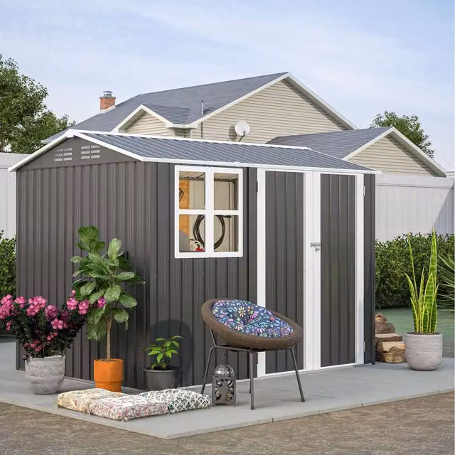 BIRCHTREE Anthracite Garden Shed with Window and Gable Roof