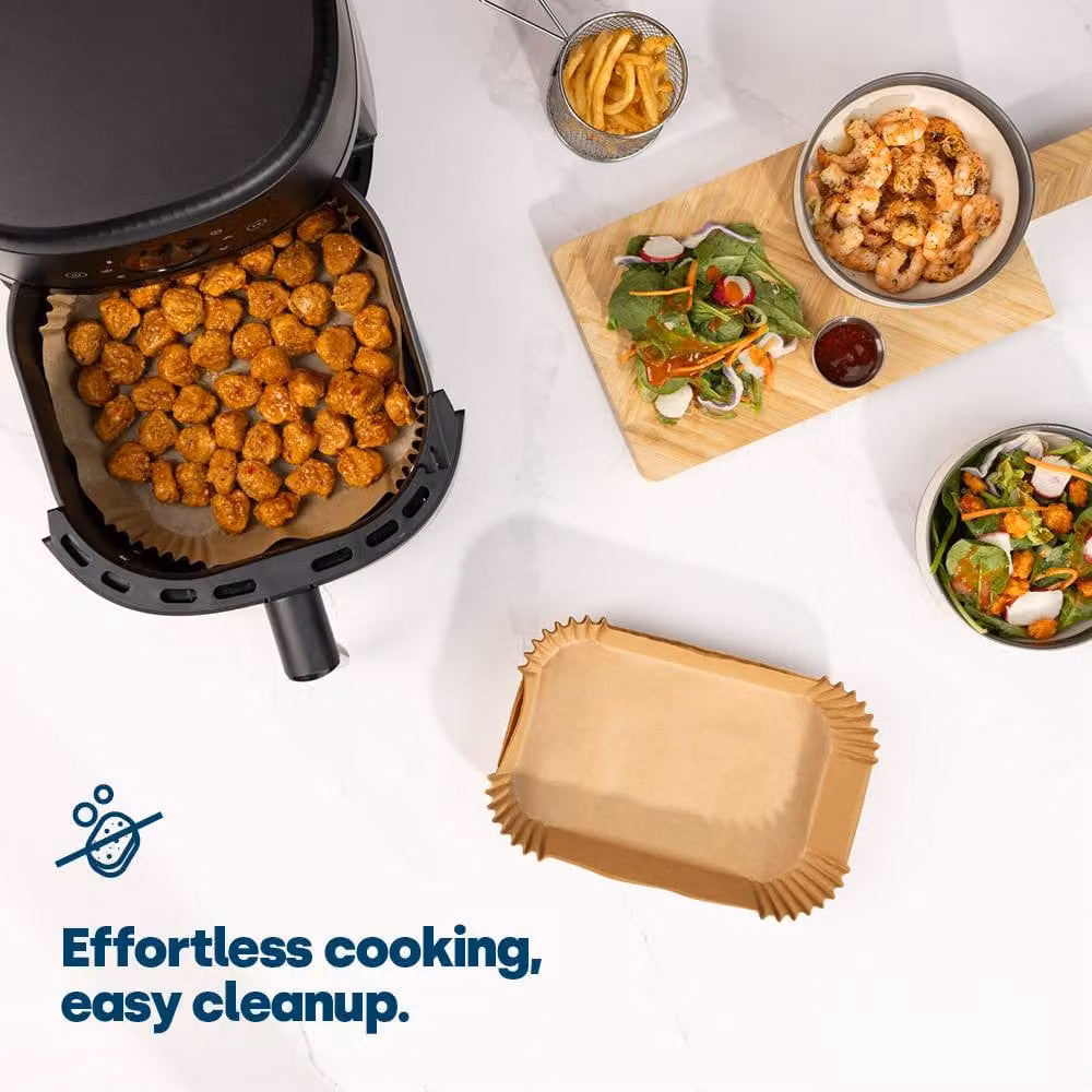 Livivo Disposable Square Air Fryer Liners, Non-Stick and Greaseproof, Beige, 100 Pieces – 4
