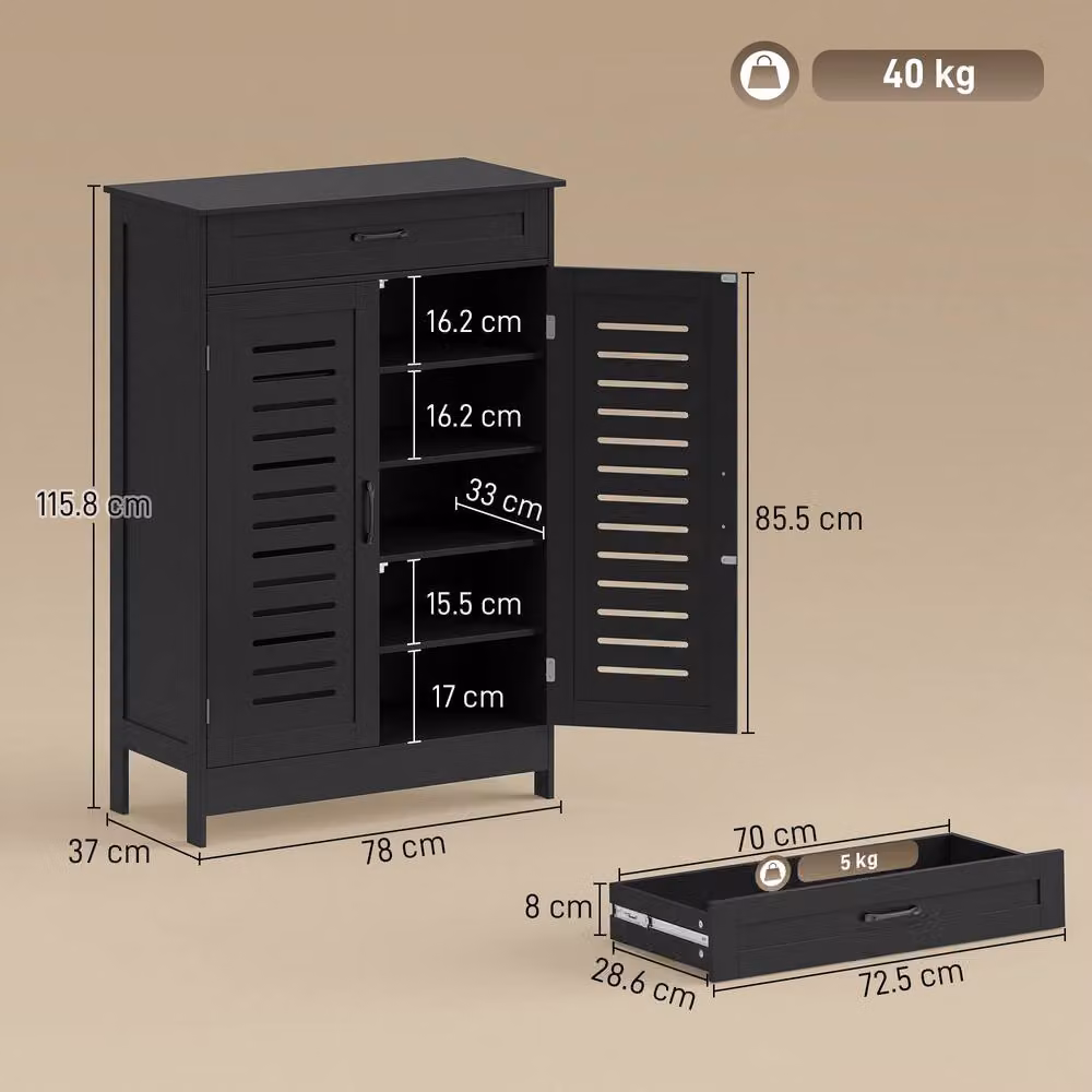 HOMCOM Modern Black Shoe Storage Cabinet with Hinged Doors and Drawers for Hallways, W/D/H: 115.8 x 37.0 x 78.0 cm – 3