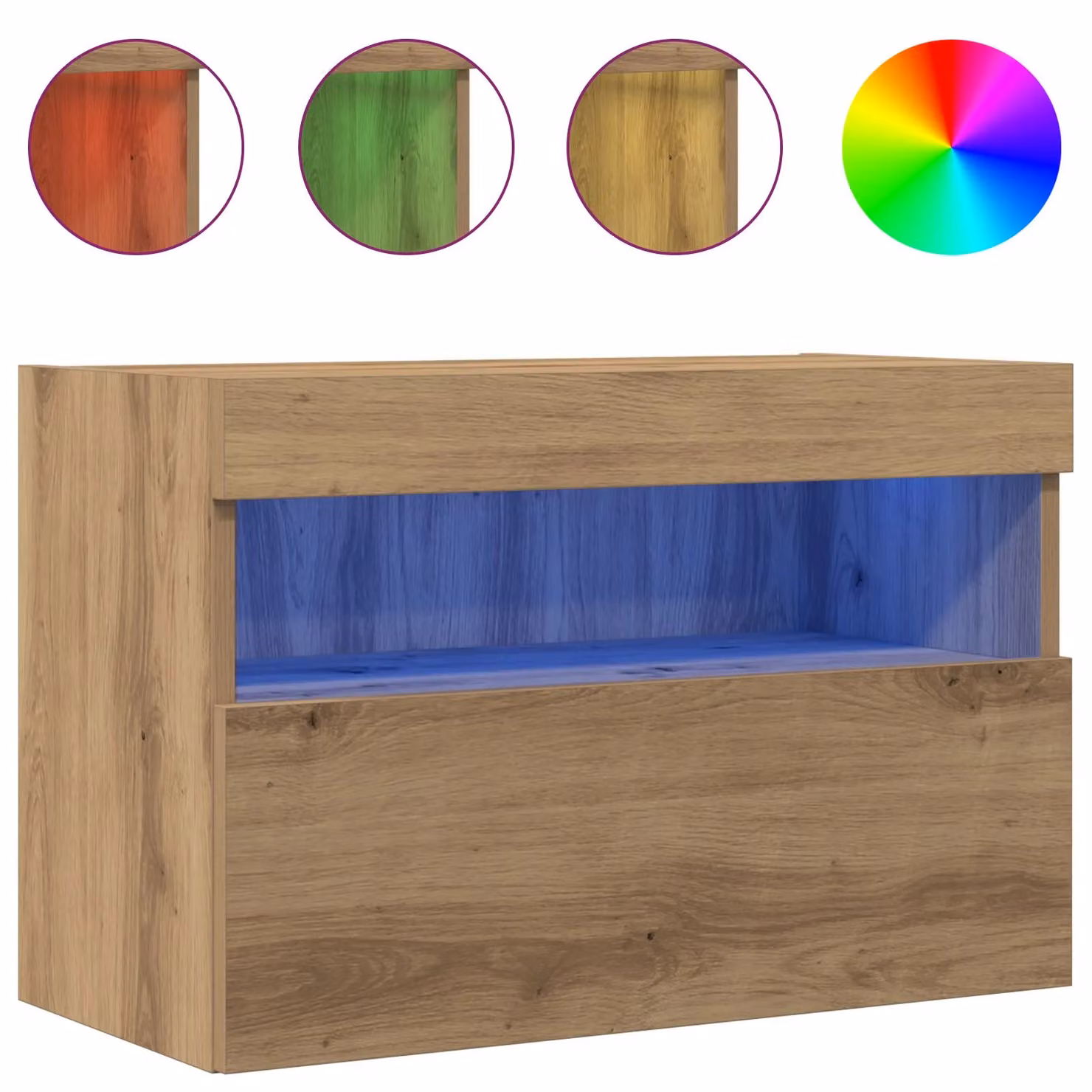 Berkfield Home Set of 2 Wall Mounted TV Cabinets with LED Lighting in Artisan Oak Brown, W/D/H: 60 x 30 x 40 cm – 4