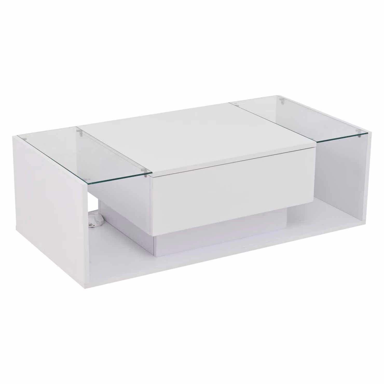 Aosom UK High-Gloss Modern Coffee Table with Drawer and Semi-Open Storage, White, W: 100 cm, D: 50 cm, H: 31 cm – 2