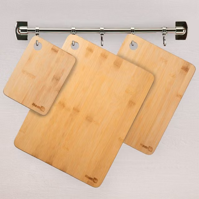 Homiu Set of 3 Rectangular Bamboo Chopping Boards with Handles in Brown and Yellow