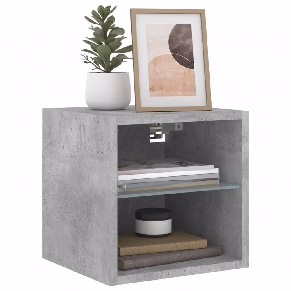 Berkfield Home Modern Wall Mounted TV Cabinet with Integrated LED Lighting in Matt Concrete Grey, W/D/H: 30 x 28.5 x 30 cm – 4