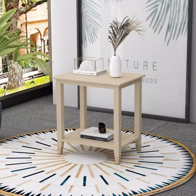 Cabinet Bits Palazzi Modern Square Metal Side Table in Brown and Beige