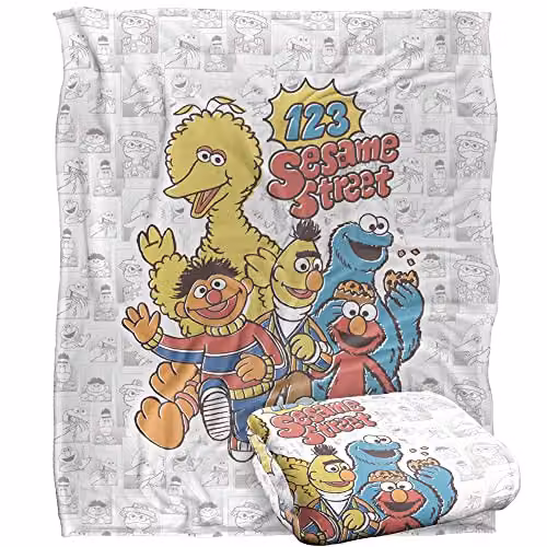 Sesame Street Silky Touch Super Soft Fleece Throw Blanket, White and Multicolour, W/D/H: 152 x 127 cm – 1