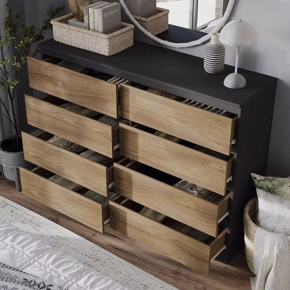 FORGEVIO Modern 8 Drawer Chest in Black and Light Oak – 3