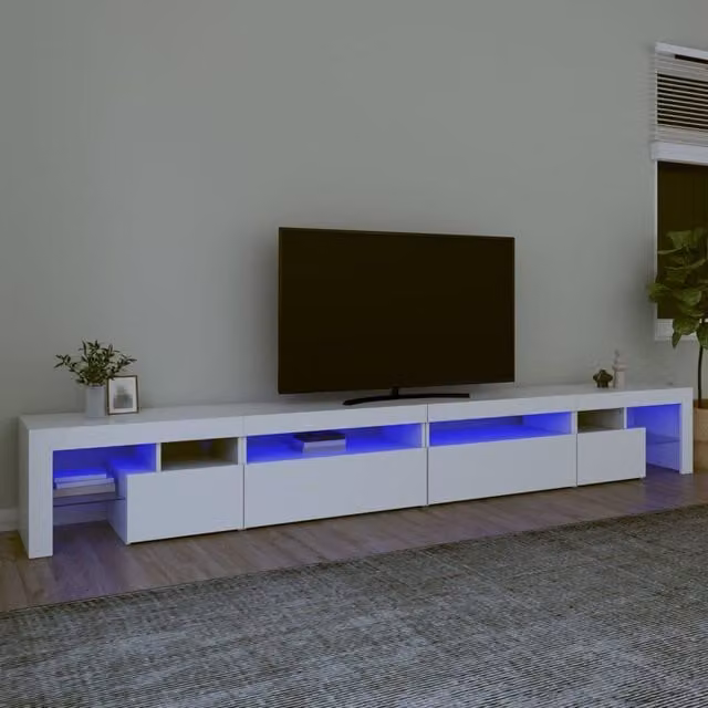 Berkfield Home Modern White Glossy TV Cabinet with Integrated LED Lighting W: 290 cm, D: 36.5 cm, H: 40 cm