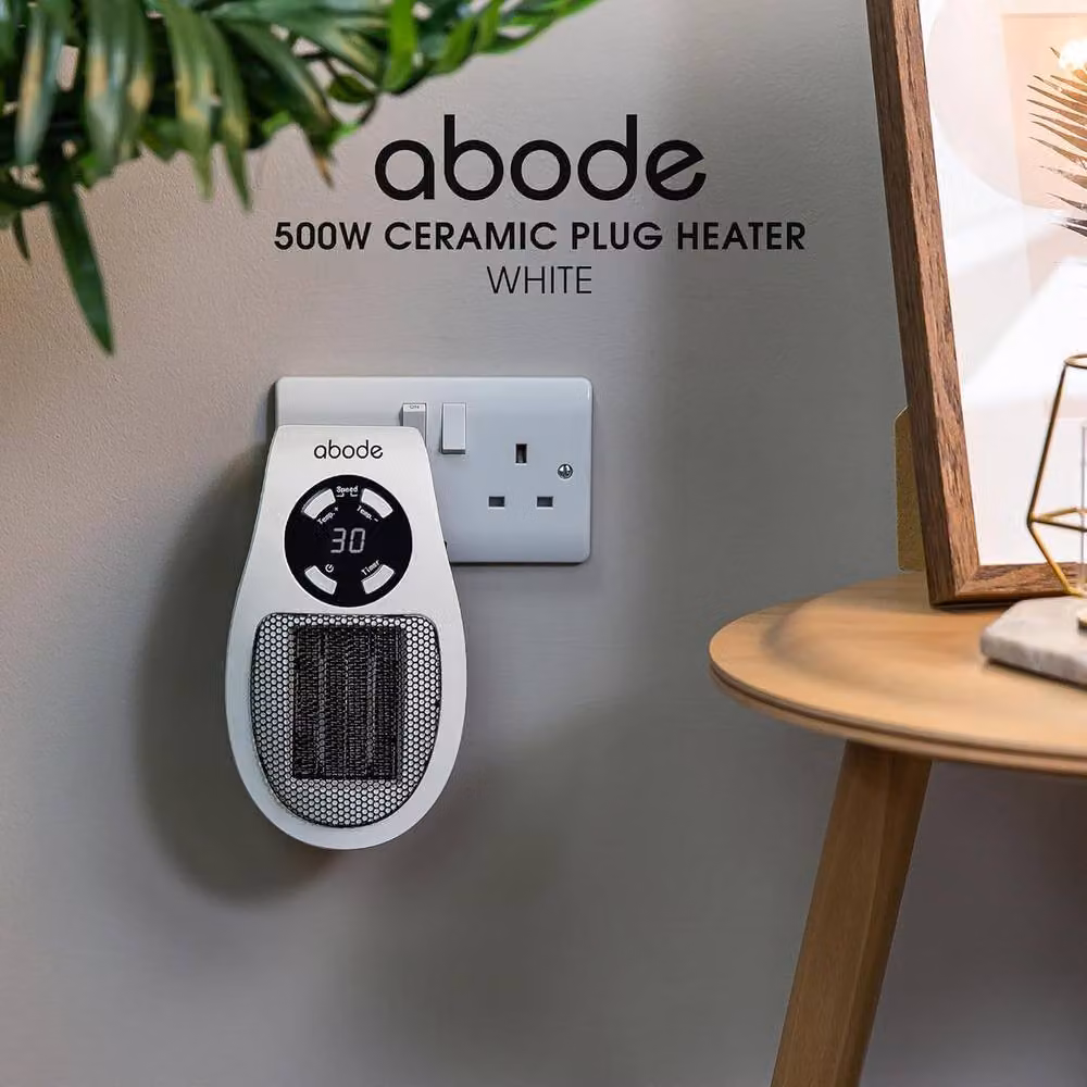 Abode 500W Portable Ceramic Plug-in Fan Heater in White – 4
