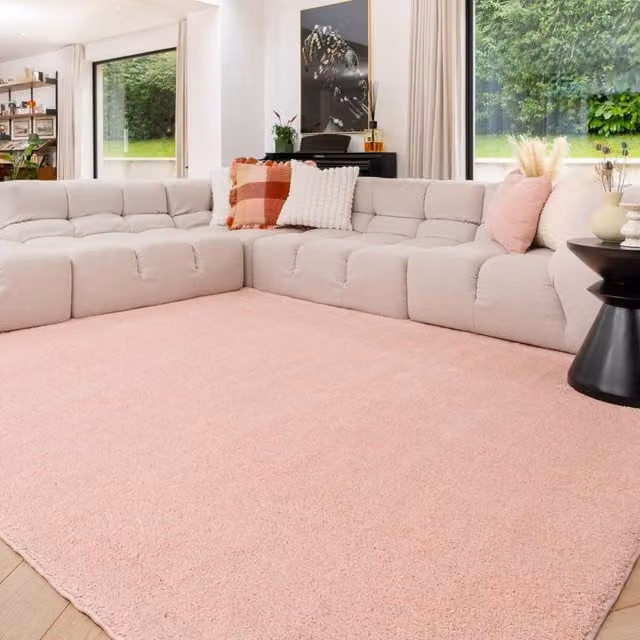 Kukoon Pink Shaggy Washable Machine Washable Modern Rectangular Rug W: 200 cm, D: 290 cm