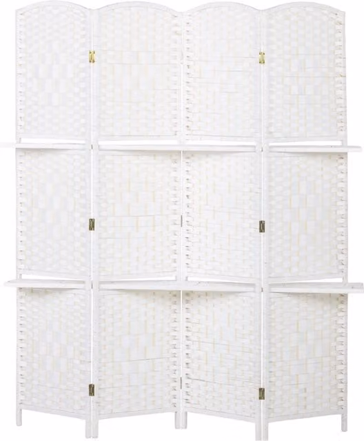 HOMCOM White 4 Panel Folding Room Divider, Modern Geometric Freestanding Privacy Screen for Living Room, Bedroom and Home Office, W/H: 160 x 170 cm