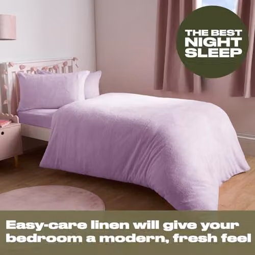 OHS Teddy Fleece Thermal Duvet Cover and Pillowcase Set, Purple, W/D/H: 180 x 200 cm – 2