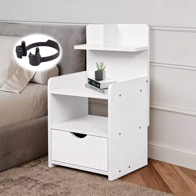 SPETLEK Modern White Bedside Table with Drawer – 1
