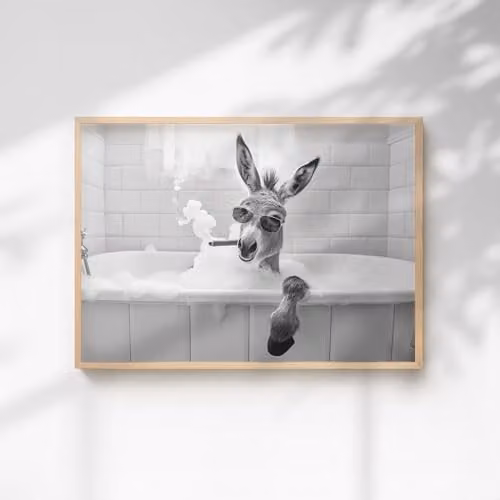 60 Second Makeover Donkey Smoking A Cigar In The Bath Quirky Animal Print Paper Poster, A4