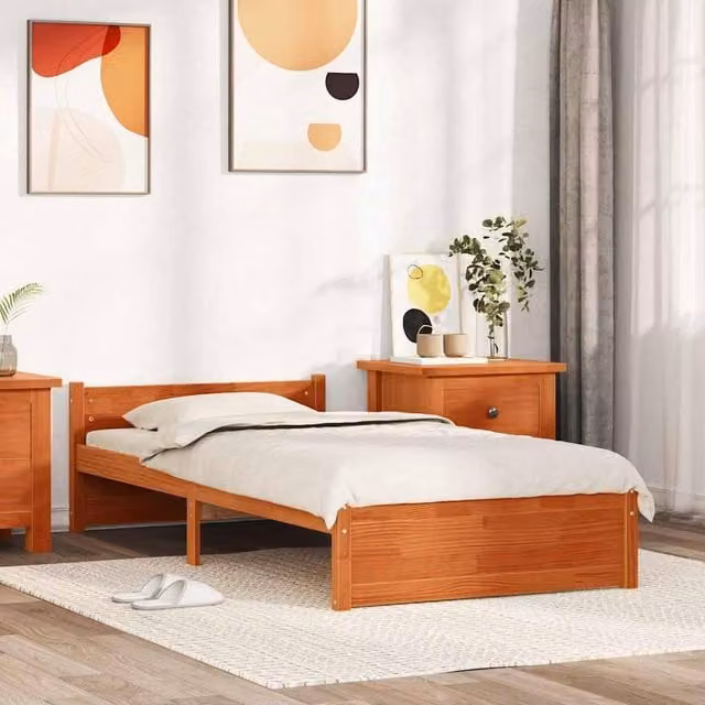 Berkfield Home Solid Pine Wood Bed Frame with Lift Up Base, Wax Brown, W/D/H: 205.5 x 95.5 x 51 cm