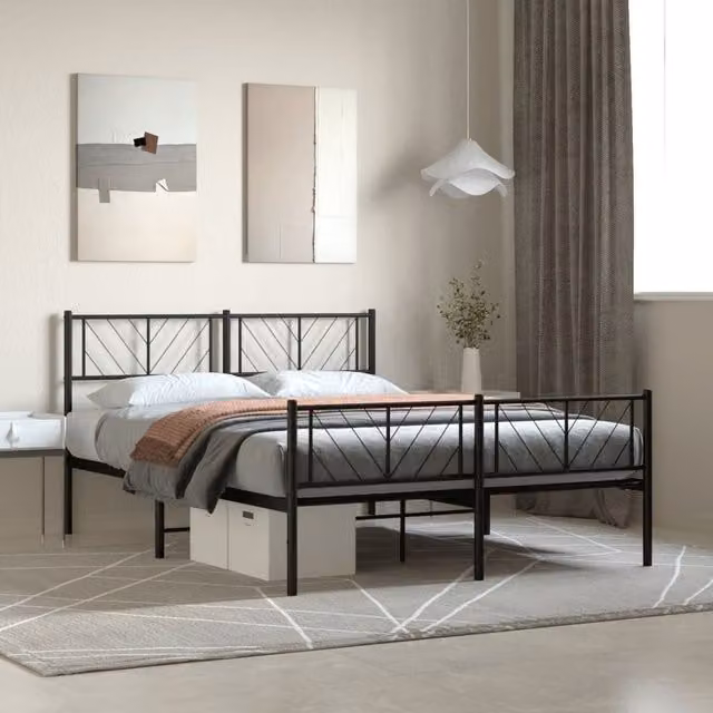 Berkfield Home Metal Bed Frame with Headboard and Footboard, Black, W: 135 cm, L: 190 cm – 1