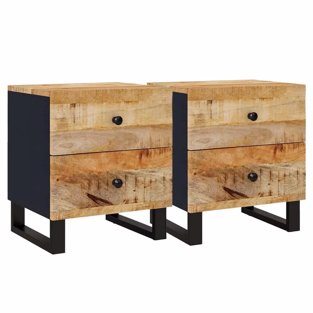 Berkfield Home Set of 2 Solid Mango Wood Bedside Cabinets in Black, W/D/H: 40 x 33 x 46 cm – 2