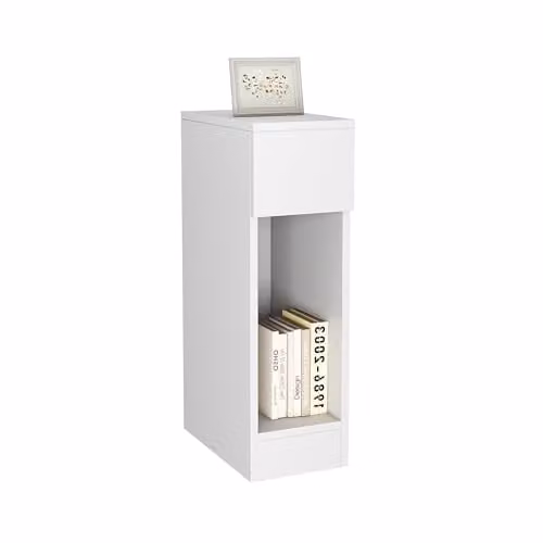MCC Direct Ava Solid Wooden Bedside Table with Open Shelf and Drawer, White, W/D/H: 35 x 20 x 60 cm