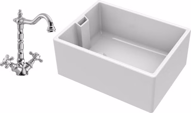 Balterley White Ceramic Single Bowl Belfast Sink with French Classic Mixer Tap – 1
