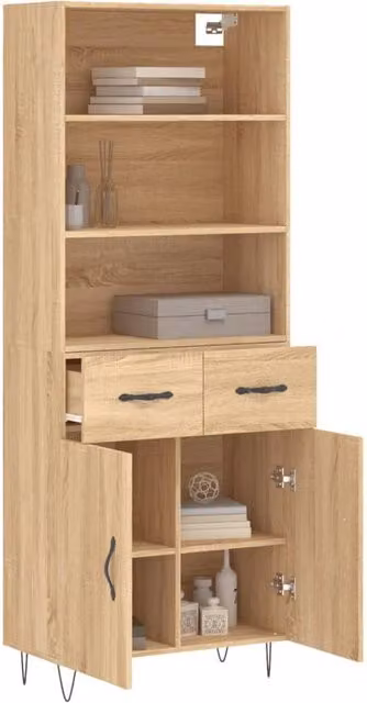 Berkfield Home Sonoma Oak Highboard in Beige and Brown, W/D/H: 69.5 x 34 x 180 cm – 1