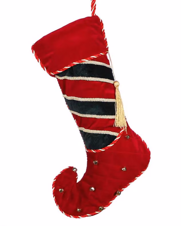 Dibor Set of 4 Red and Gold Velvet Jingle Bell Christmas Stocking Decorations – 2