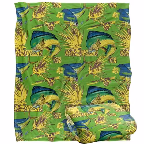 JQ Licensing Dorado Fishing Tiki 2 Silky Touch Super Soft Fleece Throw Blanket, White, W/D: 152 x 127 cm