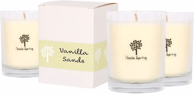 Nicola Spring Vanilla Sands Soy Wax Scented Candles, White, 160g, Pack of 3
