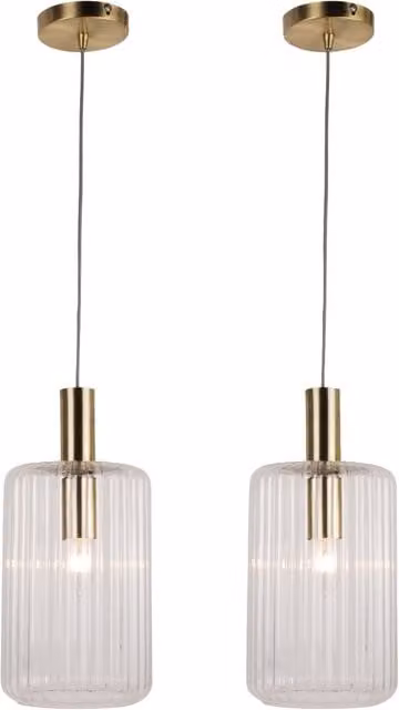 First Choice Lighting Set of 2 Fluted Glass Pendant Lights in Transparent and Bronze, Height Adjustable – 1