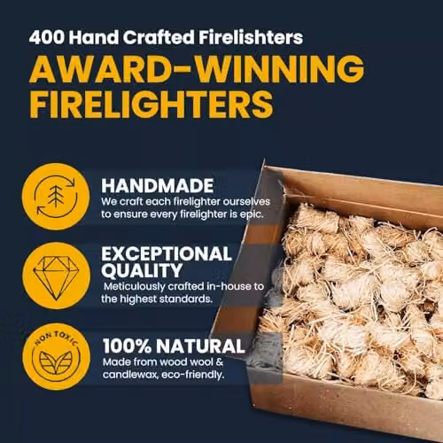Ecoblaze Natural Brown Firelighters, 200 Pack for Wood Burners, BBQ Ovens, Stoves and Fireplaces – 5