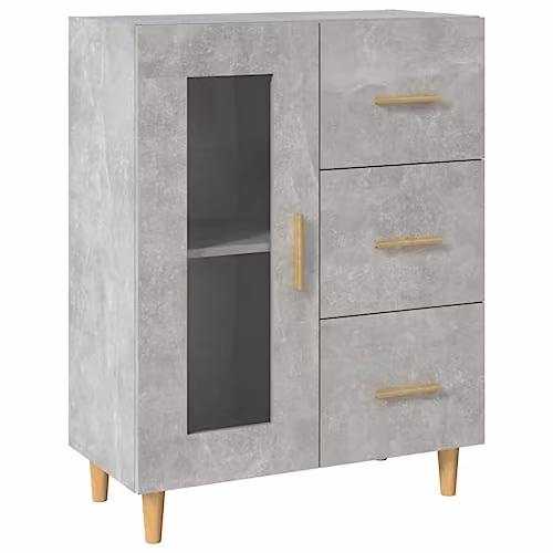 vidaXL Modern Sideboard in Concrete Grey, Engineered Wood and Glass, W: 69.5 cm, D: 34 cm, H: 90 cm