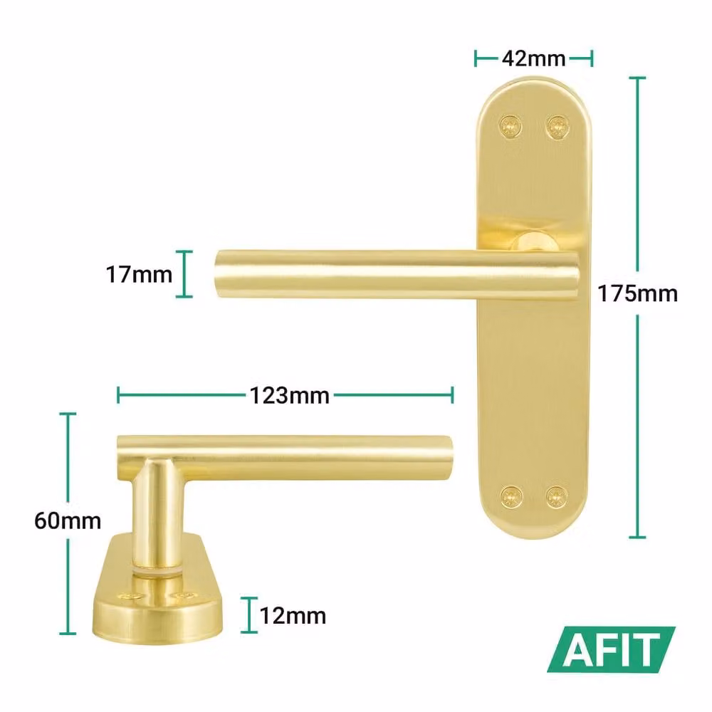 AFIT T-Bar Satin Brass Latch Backplate Handles and Hinges Set in Gold, 150 x 150 mm – 1