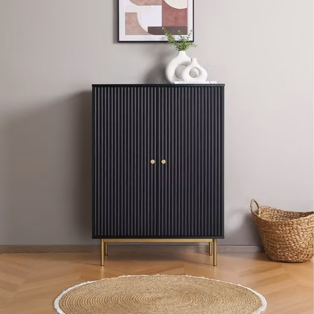 Home Garden Direct Devon Modern Matt Black Highboard Storage Cabinet with Hinged Doors