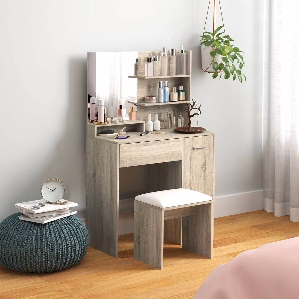 Havendro Grey Dressing Table with Mirror and Stool, W/D/H: 132 x 40 x 80 cm – 3