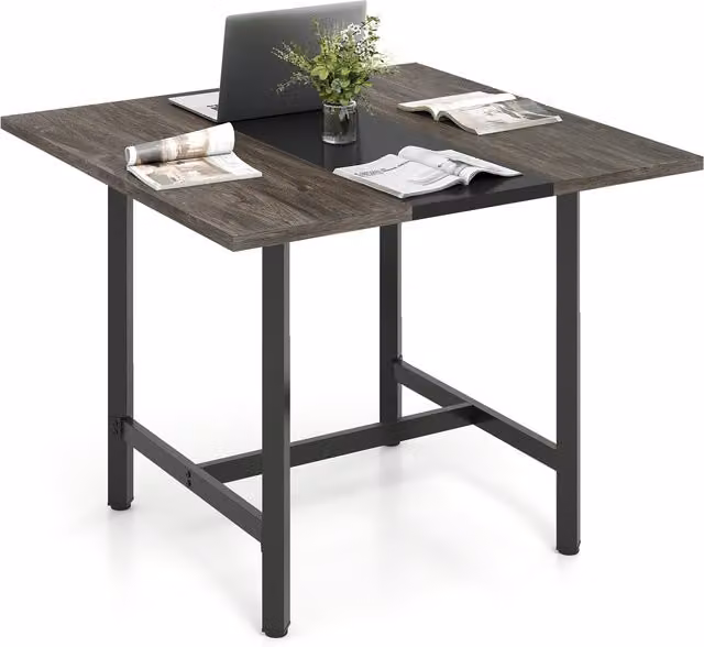 Costway Modern Square Conference Table and Computer Desk in Grey