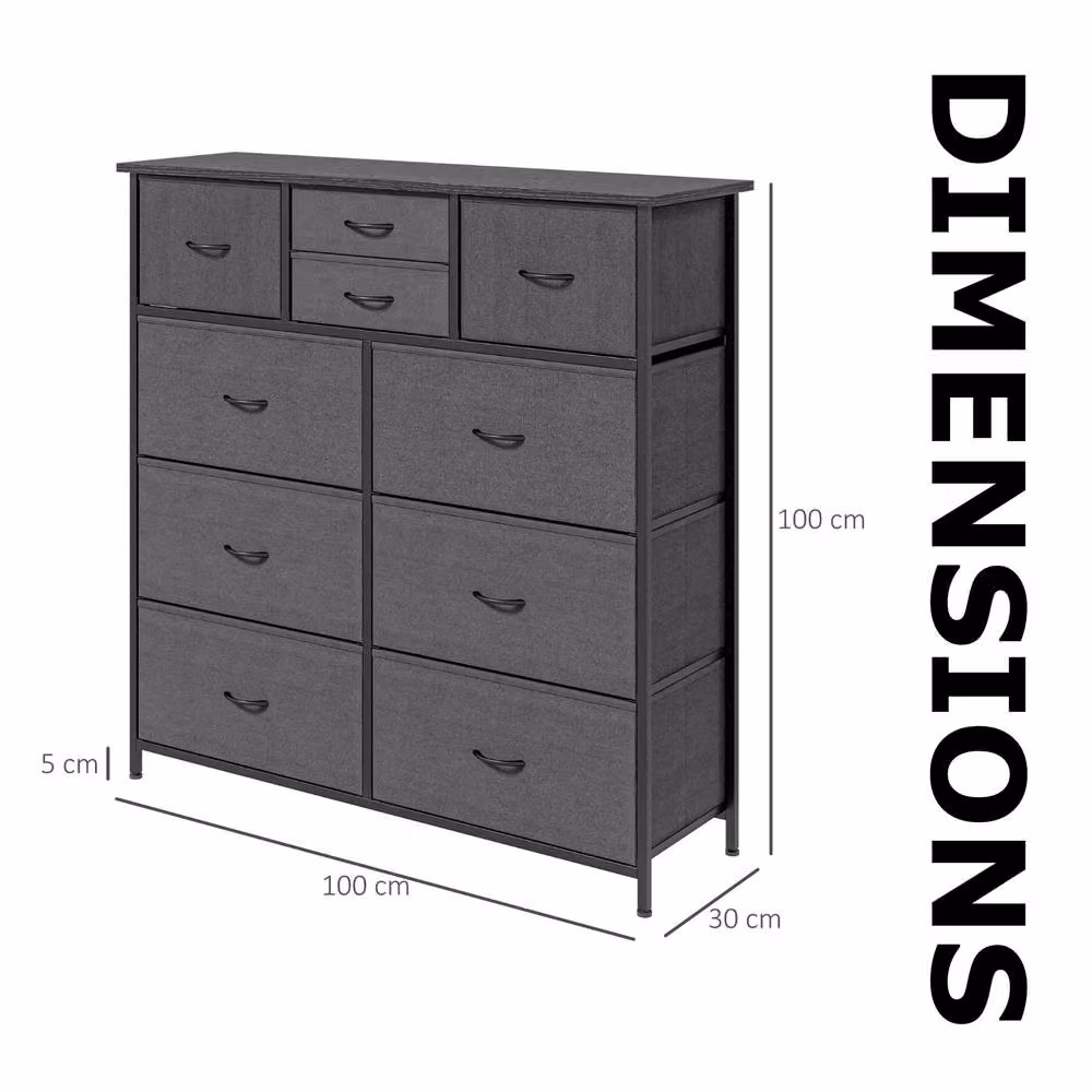Pirlo Plush Industrial 10 Drawer Chest Storage Unit in Black, H 100 cm x W 76 cm x D 30 cm – 5