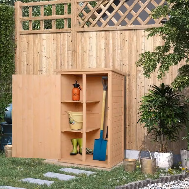 OUTSUNNY Garden Shed Outdoor Tool Storage Tall Cabinet in Sand with 2 Shelves, W/D/H: 75 x 56 x 115 cm – 1