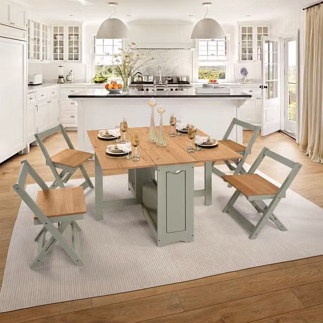 Seconique Santos Butterfly Dining Set with Extendable Drop Leaf Table and Chairs in Green