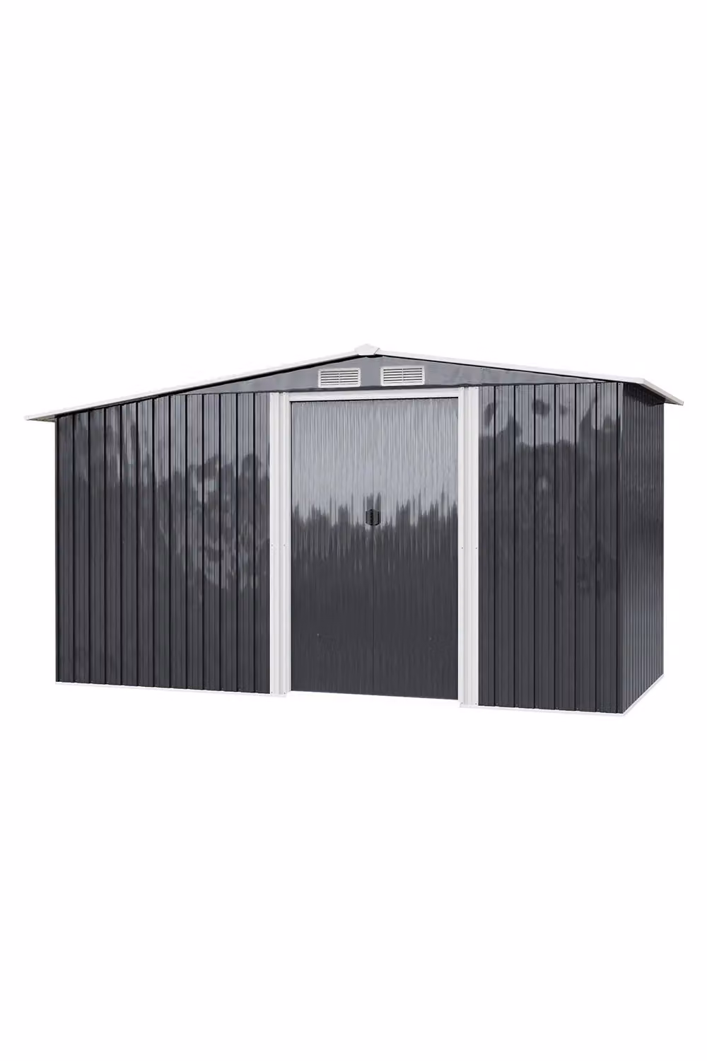 H&O Direct Metal Outdoor Tool Storage Shed with Log Storage in Black, W: 329 cm, D: 150 cm, H: 178 cm – 2