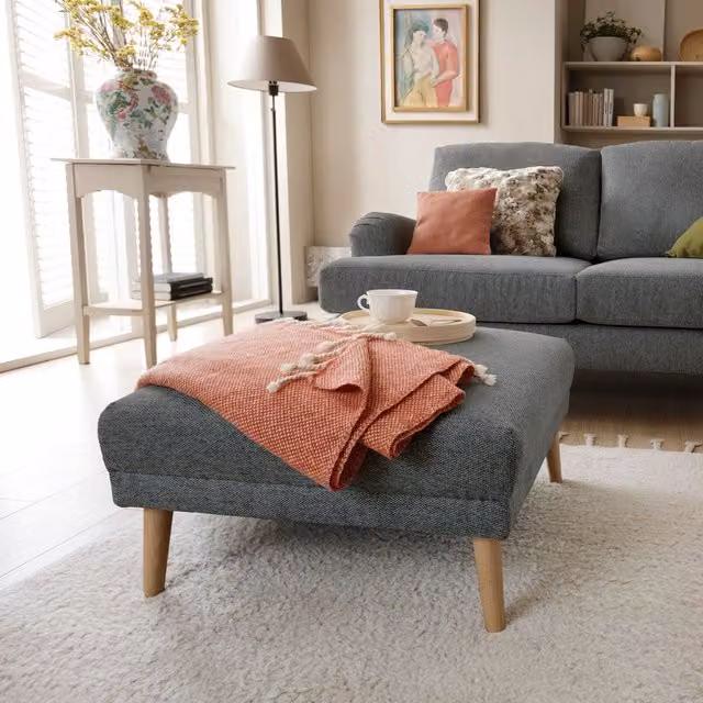 Abakus Direct Harper Footstool in Grey Fabric